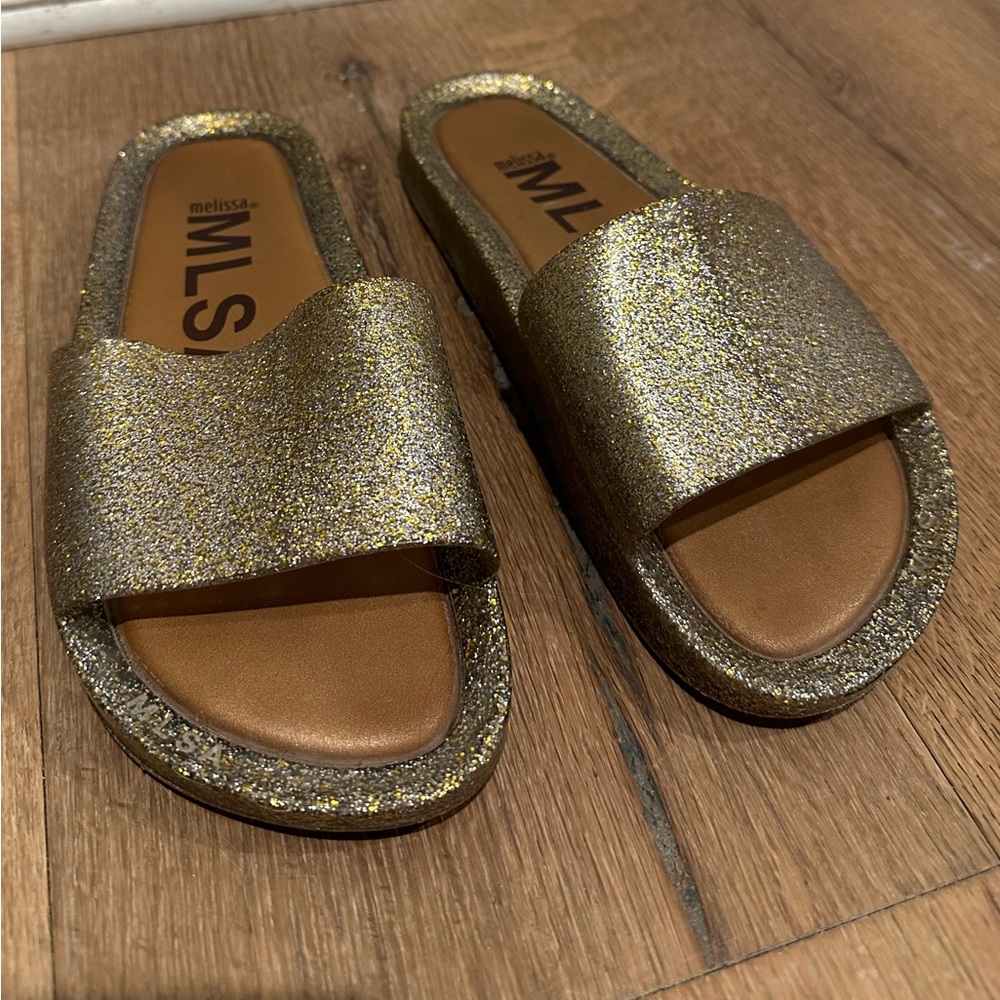Melissa Shoes - Women's Jelly Beach Slide - Gold Glitter. Like new, worn once.